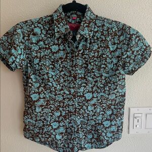 Kids' Floral Short Sleeve Shirt - Blue and Brown